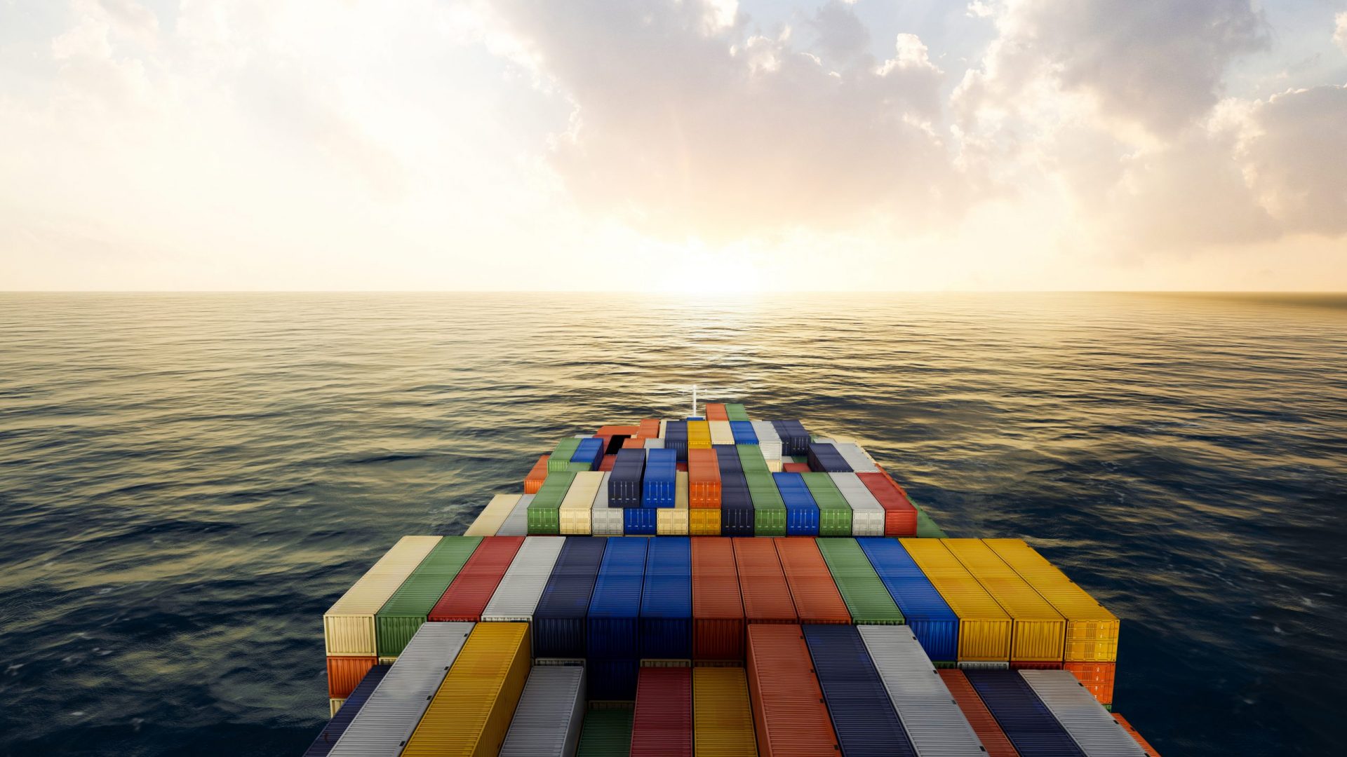 Cargo ship containers moving to destinations, shipping logistics transportation concepts, 3D illustration rendering